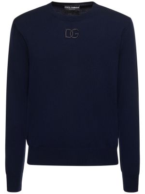 Вълнен пуловер бродиран Dolce & Gabbana синьо