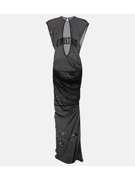 Dlouhé šaty s výšivkou se síťovinou Jean Paul Gaultier černé