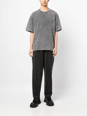 T-shirt brodé en coton Feng Chen Wang gris