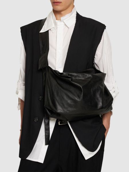 Kožená taška přes rameno Yohji Yamamoto černá