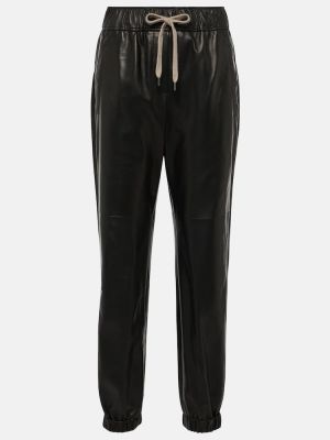 Pantalones rectos de cuero Brunello Cucinelli negro