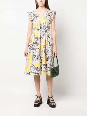 Květinové bavlněné midi šaty s potiskem Ps Paul Smith žluté