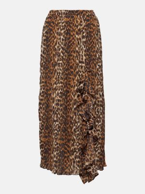 Midi sukňa s potlačou s leopardím vzorom Ganni
