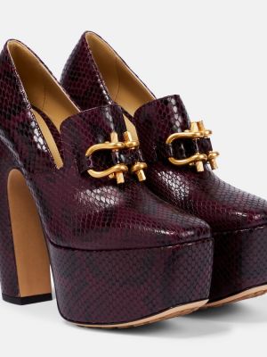 Pantofi cu toc din piele cu model piele de șarpe Bottega Veneta roșu