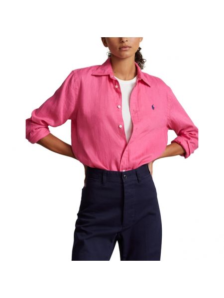 Camisa de lino manga larga Polo Ralph Lauren rosa