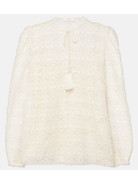 Βαμβακερή μπλούζα με δαντέλα Frame λευκό