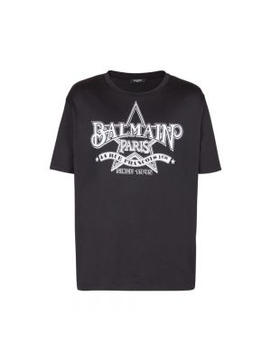 Koszulka bawełniana z nadrukiem Balmain czarna