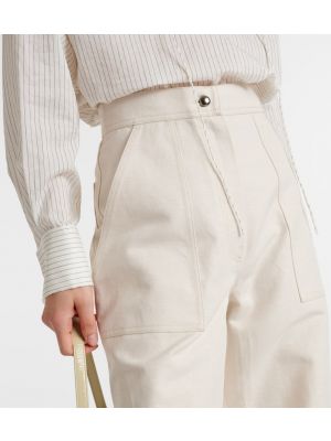 Pantalones de lino de algodón bootcut Max Mara blanco