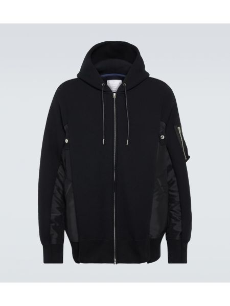 Pamučna hoodie s kapuljačom od jersey Sacai crna