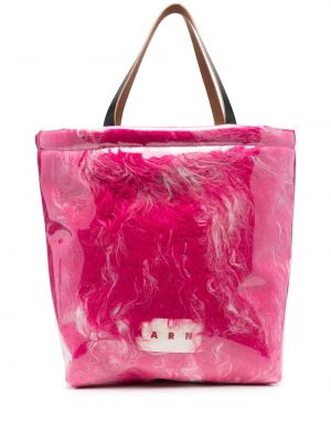 Pelz shopper handtasche mit print Marni pink