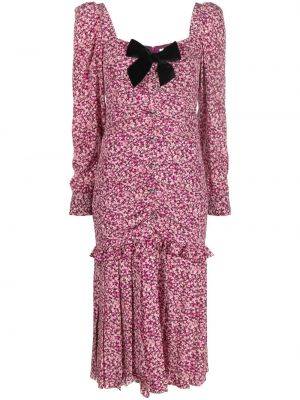 Коктейлна рокля с панделка на цветя с принт Alessandra Rich виолетово