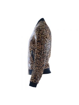 Chaqueta de cuero con estampado leopardo Dolce & Gabbana marrón