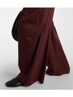 Bavlněné saténové kalhoty s vysokým pasem Lemaire hnědé