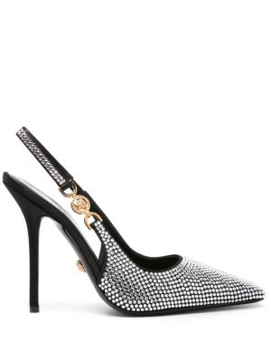 Pantofi cu toc slingback de cristal Versace negru