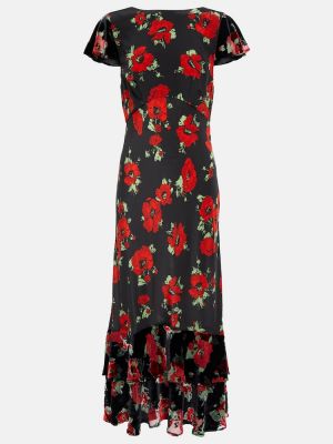 Jedwabna sukienka midi w kwiatki Rixo