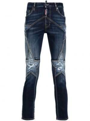 Jeans skinny slim à motif étoile Dsquared2 bleu