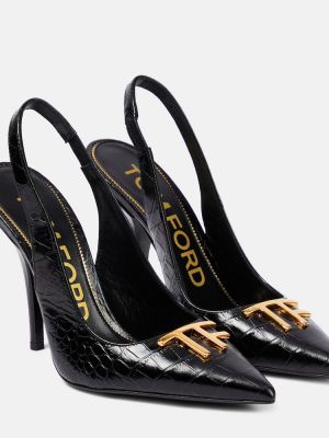 Кожени полуотворени обувки с отворена пета Tom Ford черно