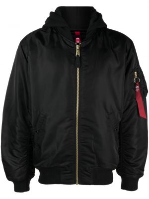 Hupullinen pitkä takki Alpha Industries musta