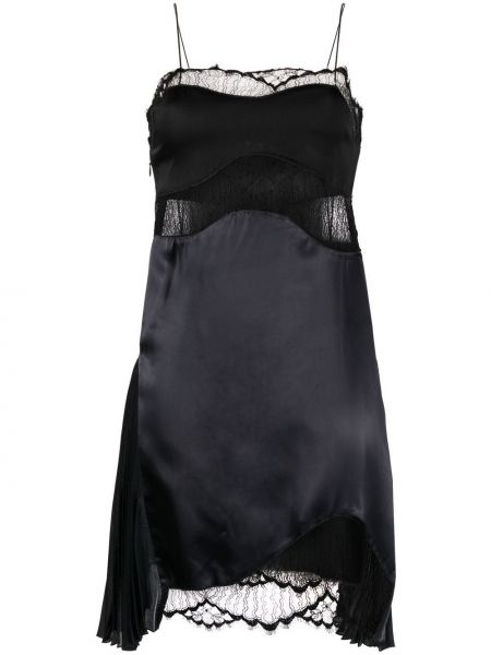 Сатенена коктейлна рокля с дантела Victoria Beckham черно