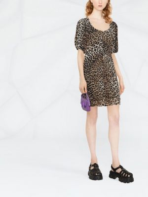 Mini kleita ar apdruku ar leoparda rakstu Ganni brūns