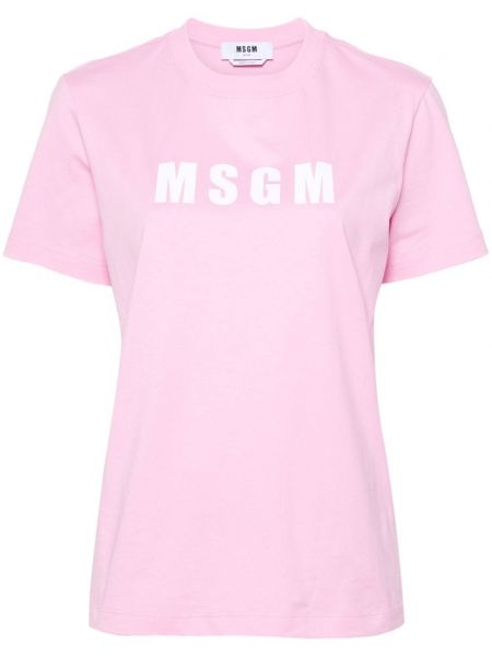 Kokvilnas t-krekls ar apdruku Msgm rozā