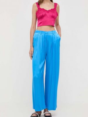 Bavlněné kalhoty s vysokým pasem Bardot - modrá