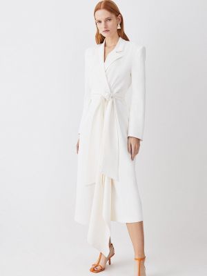 Приталенный платье с поясом с длинным рукавом с драпировкой Karen Millen белый