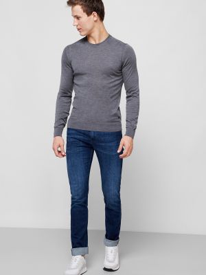 Шерстяной пуловер Boss серый