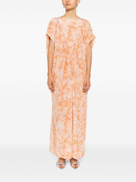Hedvábné dlouhé šaty s potiskem s abstraktním vzorem Adriana Degreas