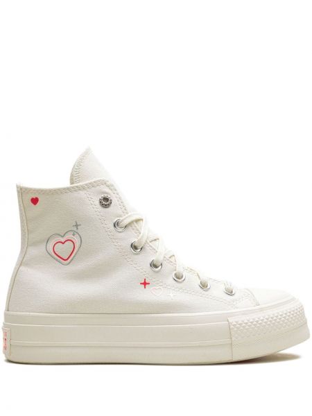 Sportbačiai su platforma su žvaigždės raštu su širdelėmis Converse Chuck Taylor All Star balta