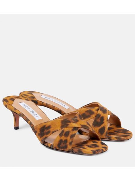 Leder pantolette mit print mit leopardenmuster Aquazzura orange