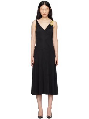 Черное платье миди с v-образным вырезом Lanvin