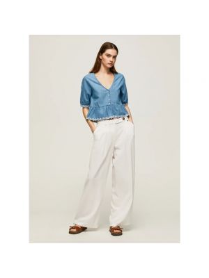 Blusa con bordado con escote v Pepe Jeans azul