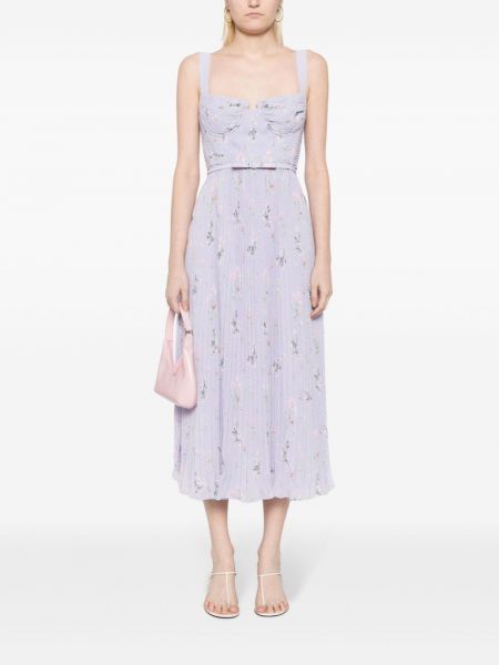 Květinové šifonové midi šaty s potiskem Self-portrait fialové