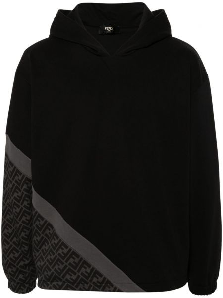 Raštuotas medvilninis džemperis su gobtuvu Fendi juoda
