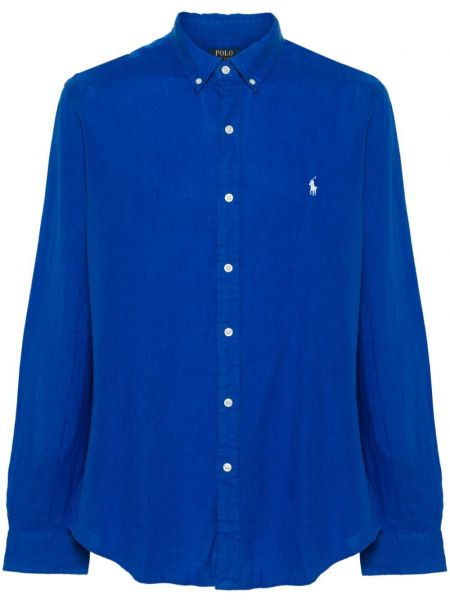 Ленена поло тениска Polo Ralph Lauren синьо