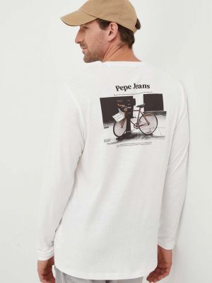 Памучна тениска с дълъг ръкав с принт с дълъг ръкав Pepe Jeans бежово