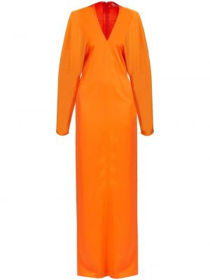 Saténové dlouhé šaty s výstrihom do v Ferragamo oranžová
