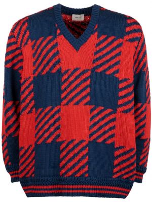 Sweter bawełniany w kratkę z dekoltem w serek Bally