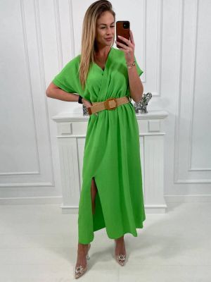 Dlouhé šaty s páskem z polyesteru Kesi - zelená
