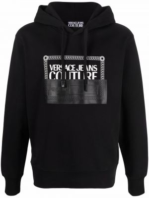 Pamučna hoodie s kapuljačom s printom Versace Jeans Couture crna