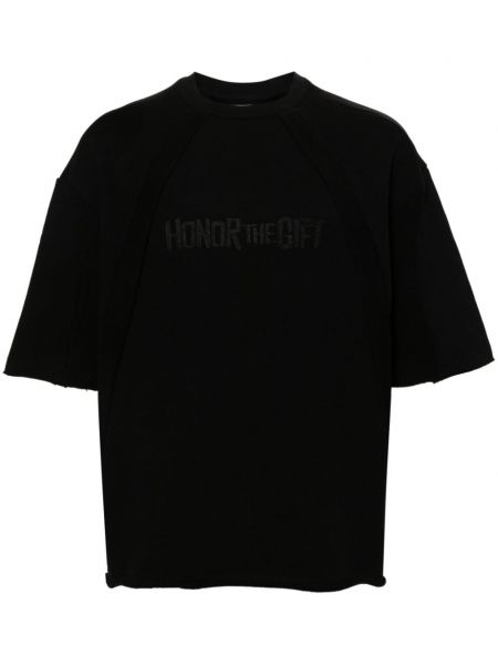 Medvilninis siuvinėtas marškinėliai Honor The Gift juoda