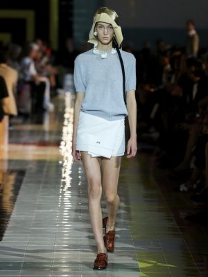 Βαμβακερή φούστα mini tweed Prada λευκό