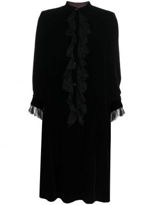 Maksi haljina od samta s čipkom Christian Dior crna
