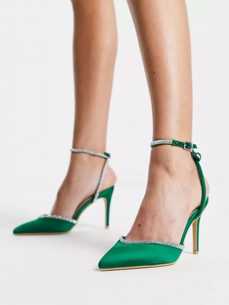 Атласные туфли на каблуке со стразами New Look зеленые