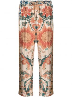 Květinové hedvábné rovné kalhoty s potiskem Pierre-louis Mascia béžové