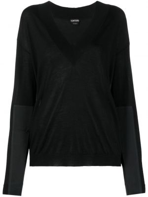 Плетен пуловер с v-образно деколте Tom Ford черно