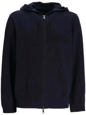 Medvilninis džemperis su gobtuvu su užtrauktuku Armani Exchange mėlyna