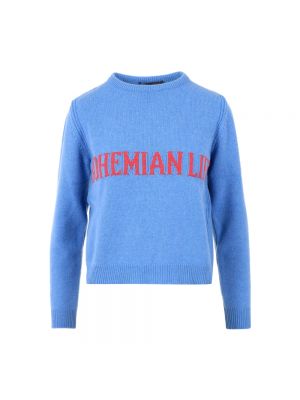 Dzianinowy sweter z okrągłym dekoltem Alberta Ferretti niebieski