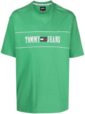 Kokvilnas t-krekls ar apdruku Tommy Jeans zaļš
